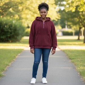 Cozy Burgundy faux Sherpa Hoodie - SO SOFT!